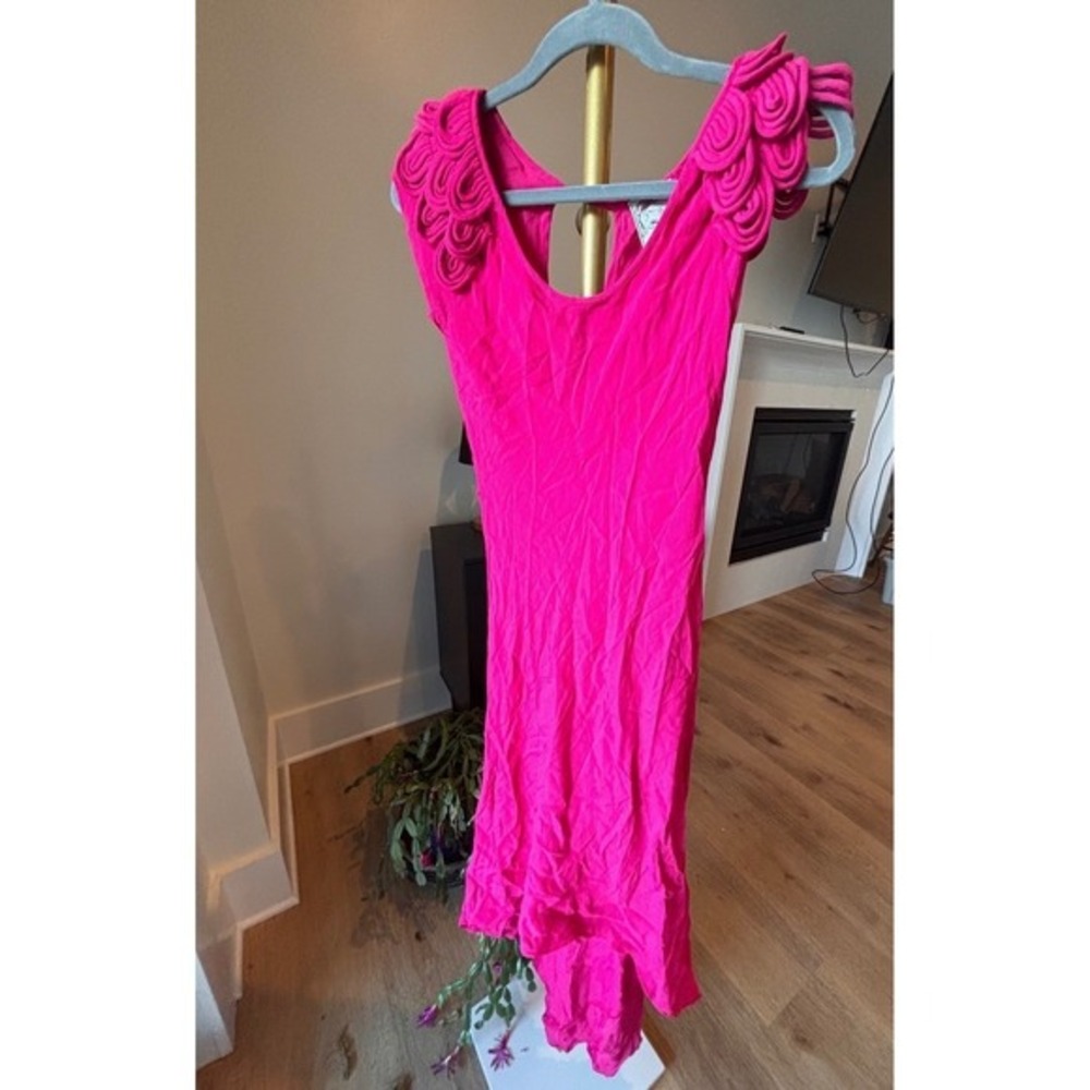 Designer Yoani Baraschi Fuchsia Pink Rosette Shoulder vintage dress Size S